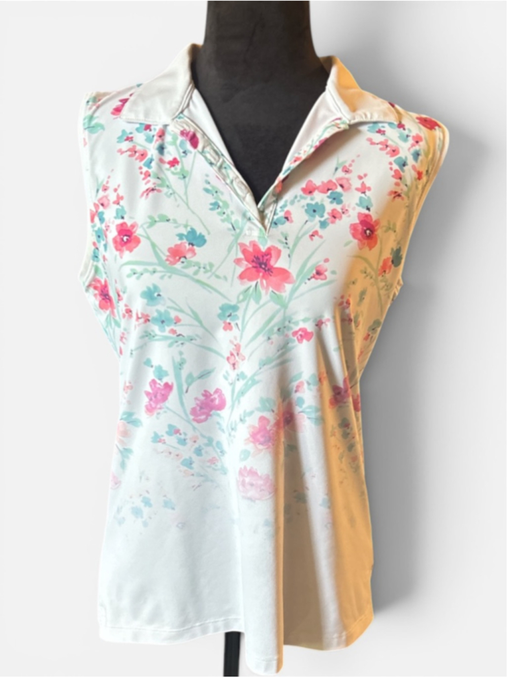 EUC Lady Hogan Spring/Summer Flowery Sleeveless Polo - Size M